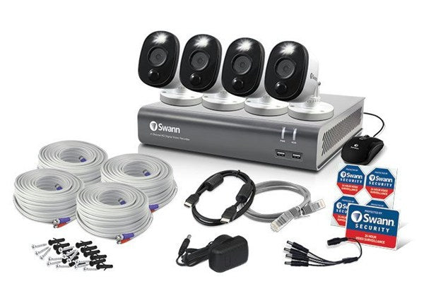 Swann 4CH 1080p DVR Kit with 4 x 1080p PIR Bullet Cameras with Warning Spotlights