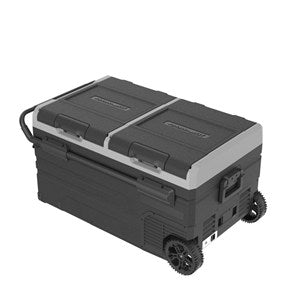 75L Brass Monkey Dual Zone Portable Fridge or Freezer with Solar Charger Board plus Handle+Wheels and Battery Compartment