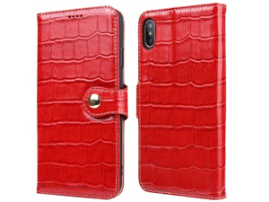 iPhone Xs Max Crocodile Patterned Top-Grain Leather Wallet Case