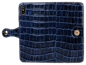 iPhone Xs Max Crocodile Patterned Top-Grain Leather Wallet Case