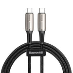 USB Data Cable Baseus, (USB type C, 100 cm, with indicator, USB type-C to USB type-C, nylon braided, 3 A, black)